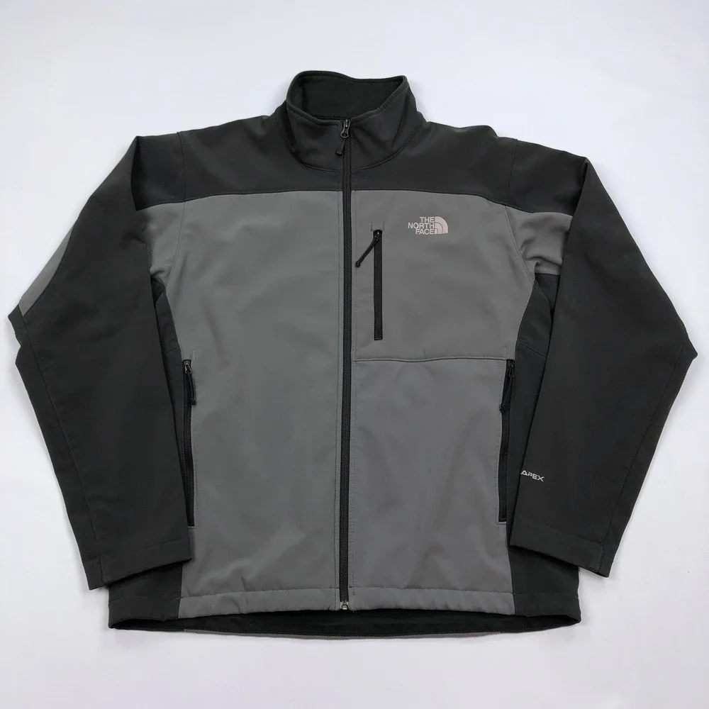 The North Face Apex Bionic Softshell Jacket Mens Large Grey Black Full Zip